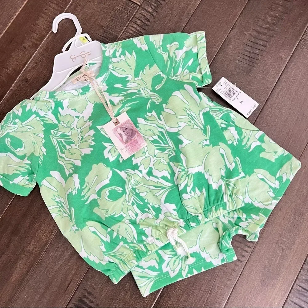 Jessica Simpson Matching Outfit Set Toddlers Girl 4T Tropical Floral Green Girls